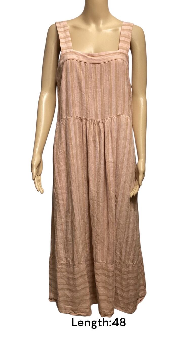 Patagonia Garden Island Maxi Dress Women’s Pink Striped Hemp TENCEL Sleeveless L